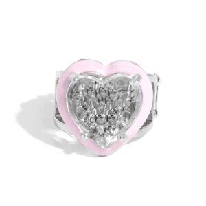 Pink & Clear Heart Ring Size 6-10 Stretchy NWOT